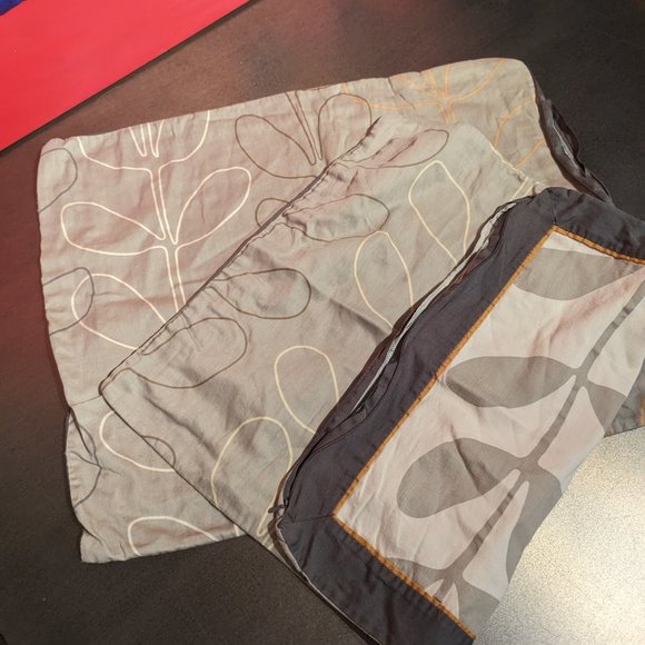 Reversible Vine Print Gray Cream Brown Sham / Throw Covers - Picture 8 of 12